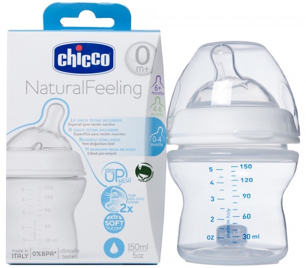 Chicco NaturalFeeling Biberón Anticólicos 2+ Meses, 250 ml, con Tetina  Inclinada de Silicona Suave y Doble Válvula Anti Cólicos, Alimentación  Natural y Lactancia Mixta, Azul : : Bebé